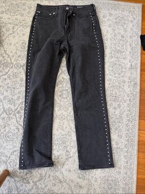 J. Crew Black Straight-Leg Jeans with Side Stud Trim